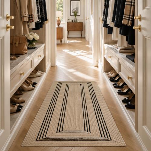 LUMI 3x7 Natural Jute Runner Rug, Braided Farmhouse Hallway Rug | Non Slip No Shedding Rustic Carpet, High Traffic Indoor Mat for Entryway, Kitchen & Laundry