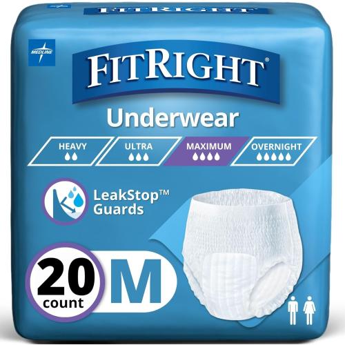 FitRight Super Protective Incontinence Underwear, Maximum Absorbency, Medium, 28 to 40, 20 Count
