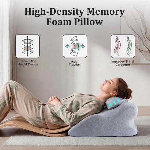 Ergonomic Contoured Support Pillow, Angle Wedge Memory Foam Pillow, Multi-Functional Neck Back Waist Pillow for Bed Sleeping & Reading, with Removable Pillowcase Light Gray