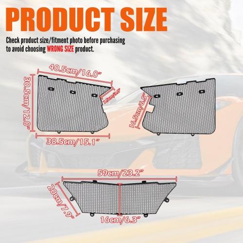 3Pcs Black Upgraded Front Radiator Guards Grille,Aluminum Body Bumper OEM Style Front Outer Grill Guard Protection Screens Grille Vents Insert Mesh Set for Corvette C8 Z06 2023 /E-Ray 2024
