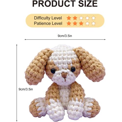 Cute Puppy Crochet Kit for Beginners, Learn to Crochet Animal Starter Set with Video Tutorial & Crocheting Manual, Easy Yarn Knitting Kit for Adult, Stuffed Dog Craft Doll Xmas Gift