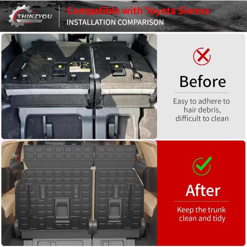 Cargo Mat Compatible with 2021-2025 2026 Toyota Sienna 7&8 Seats Cargo Liner Cargo Mat Trunk Mat Trunk Liner Back Seat Cover 2024 Sienna Accessories (Upgrade Trunk Mat Backrest Mats)