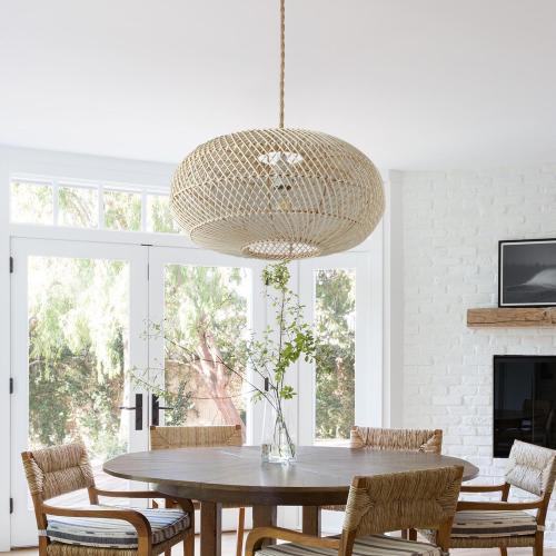 Rattan Pendant Light 16 1-Light Hand-Woven Hanging Light | Wicker Woven Basket Chandelier, Modern Bohemian, For Kitchen Island Foyer Farmhouse Porch