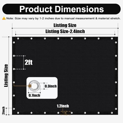 Black Artpuch 90% Sun Shade Cloth, Shade Cover Canopy with Grommets, Sun Screen Fabric Tarp for Patio, Outdoor, Garden, Backyard, Black