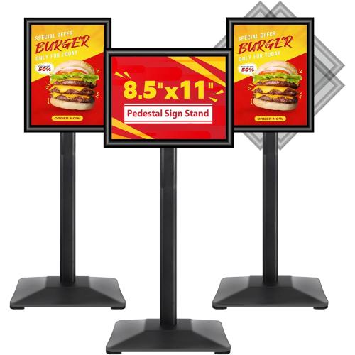 Business & Store Sign Holders 8.5x11inch 3Pack Adjustable Floor Standing Sign Holder with Heavy Duty Display Stand (Black, Silver)
