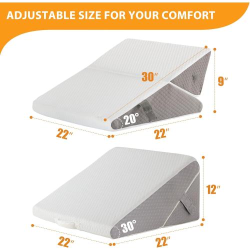 Ruqmuis Wedge Pillow Set for After Surgery, Adjustable 9&12 Inch Bed Wedge Pillow for Sleeping, Incline Pillow Wedge for Headboard, Post Surgery, Acid Reflux, Neck&Back Support, White/Grey