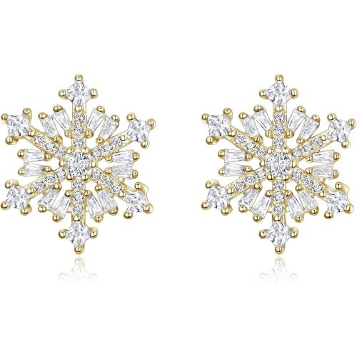 EVER FAITH 925 Sterling Silver Cubic Zirconia Winter Snowflake Flower Elegant Stud Earrings