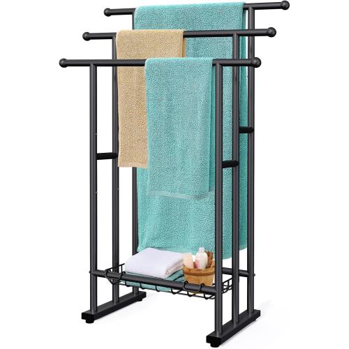 Kayfia 40'' Freestanding 3 Tier Alloy Steel Towel Rack with Storage Basket