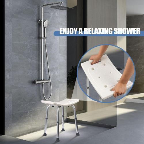 White and Grey Shower Chair, Adjustable Non-Slip Shower Bench with Suction Feet, Shower Seat for Inside Shower or Tub, Medical Bath Stool for Adults, Elderly & Disabled