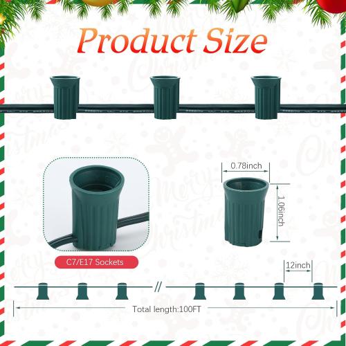 C7/e12 Christmas Light String Set, UL Listed C7 Christmas Light Strand Spool Stringer 12 Spacing Spool Wire for Patio Backyard Xmas Tree Roofline(100ft)