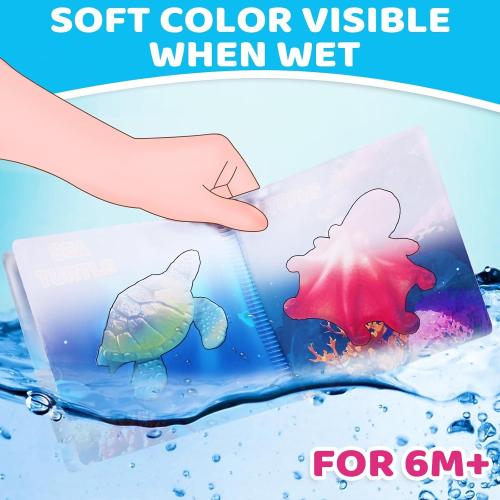 6 Pack Light Up Bath Toys & Magic Bath Book & Storage Bag for Toddler, No Hole Floating Ocean Animal with LED Flashing Colors, Glow Sensory Bathtub Toy for Kid, Water Table Toy, Gift for Boy Girl