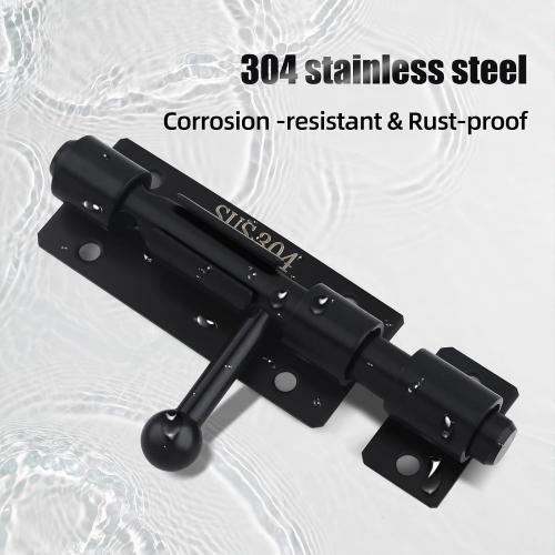 Barrel Bolt Latch, 4.2 Inch Slide Lock, SUS304 Stainless Steel Slide Bolt Latch with Padlock Hole, Heavy Duty Slide Bolt Gate Latch Lock for Wooden Fence, Yard Door, Barn Door, Shed Door (Black)