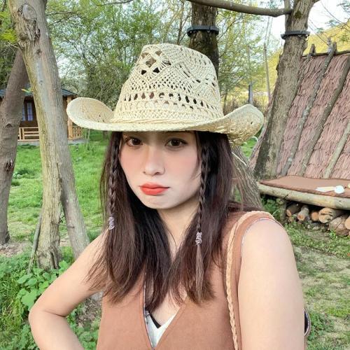 Straw Cowboy Hat for Women and Men, Western Cowgirl Hat for Holiday, Foldable Wide Brim Men Sun Hat, Fishing Hat