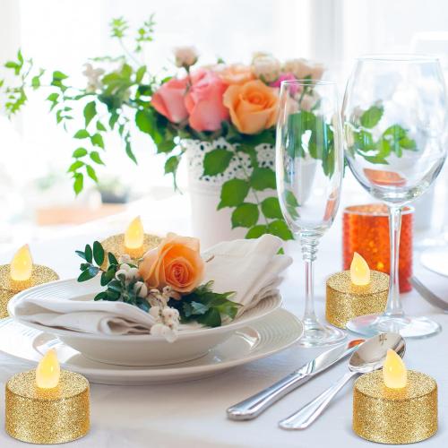 Mudder 24 Pieces Gold Tea Lights LED Candles Tealights Flameless Votive Battery Operated Tea Lights Electric Glitter Tealight for Holiday, Festival Gift, Wedding, Birthday,Home, Party Decor