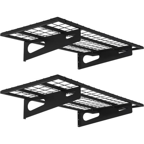 BLACK 2-Pack 1.5x3FT Garage Shelving 17.7-inch-by-35.8-inch Wall Shelf Garage Storage Rack Wall Mounted Floating Shelves, Black