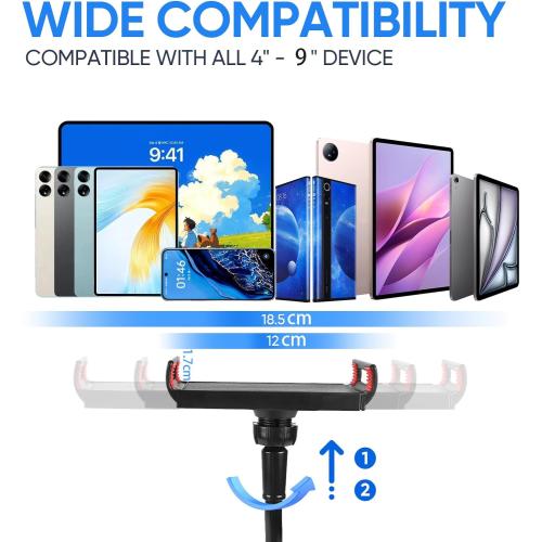 Gooseneck Tablet Holder for Bed, Tablet Stand Clamp Flexible Long Arm Adjustable Lazy Bracket for Desk Phone Mount, Compatible with iPad mini, for Kindle, for Switch, for All 4 - 9 Devices