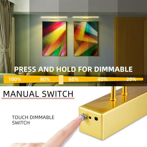 Size 20 Color Brass Picture Light,2Colors Art Lights for Paintings,20 Battery Wall Light,Remote Control Accent Lighting with Timer and Dimmable for Frame,Portrait,Artwork-Brass