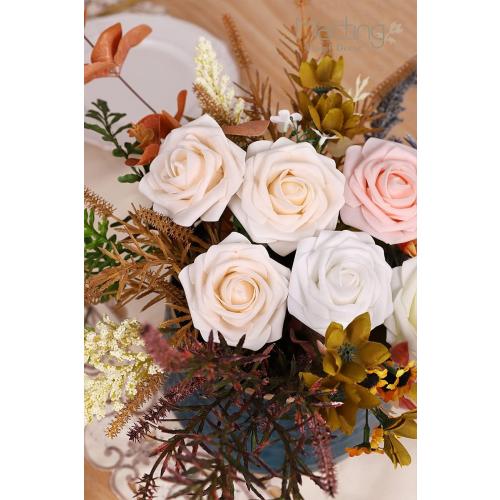 MACTING Artificial Flower Roses 30PCS Real Touch Fake Flowers with Stem Foam Roses for DIY Wedding Bouquet Table Centerpieces Bridal Shower Party Spring Home Mothers Day Decorations (Cream)