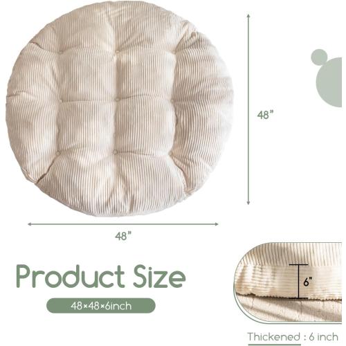 HIGOGOGO Papasan Chair Cushion with Corduroy Cover (Without Chair), 48 x 48 Inch Supportive Cushion, Overstuffed Chair Cushion,Beige