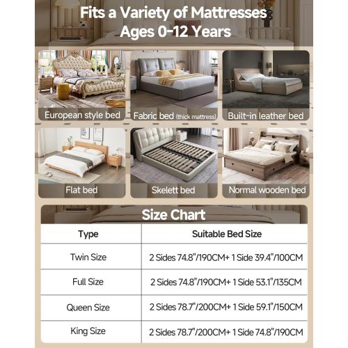 3-Piece Queen Size Bed Rail for Toddlers, Baby Bed Rail Guard with Height Adjustable Toddlers Bed Rail, Kids Safety Bed Rail for Queen Size Bed (78.7x78.7x58.6 - Grey)