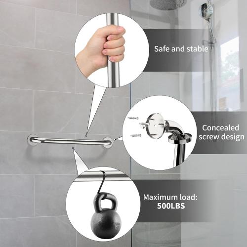 16 Inch Stainless Steel Shower Grab Bar, ZUEXT Chrome Shower Handle, Bathroom Balance Bar, Safety Hand Rail Support Bar for Handicap Elderly Injury, Senior Assist Bath Tub Wall Concealed Mount Handle