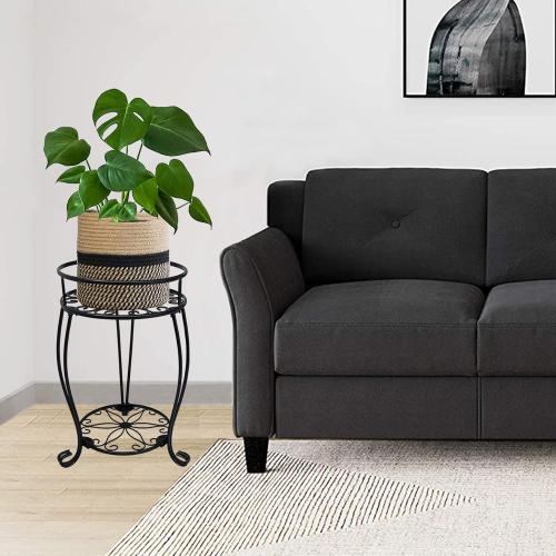 CASIMR 2 Tier Plant Stand, 19.2 inch Tall Metal Potted Holder Rack,Indoor Outdoor Multiple Flower Pot Shelf Rustproof Iron Garden Container for Garden Patio Living Room Corner Balcony, Black