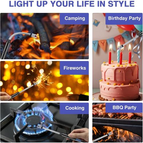 2 PCS Candle Lighter, Electric Lighter Arc Windproof Flameless with 360° Flexible Neck & LED Power Display, Lighters for Candle for BBQ, Grill, Camping, Fireplace, Stove