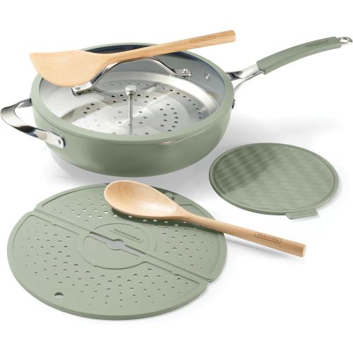 COLOR BLACK Tramontina Vue All-in-One Plus Pan Quart Ceramic Non Stick Cooking Pan with Glass Lid, Black