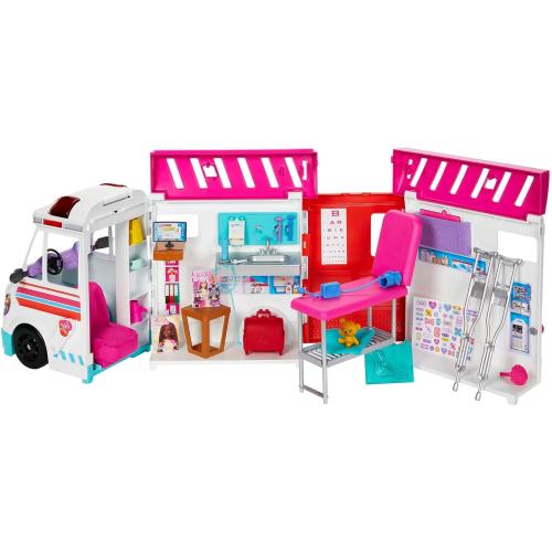 Askshy Barbie Toys, Transforming Ambulance and Clinic Playset with Lights, Sounds and 20  Accessories, Care Clinic, HKT79