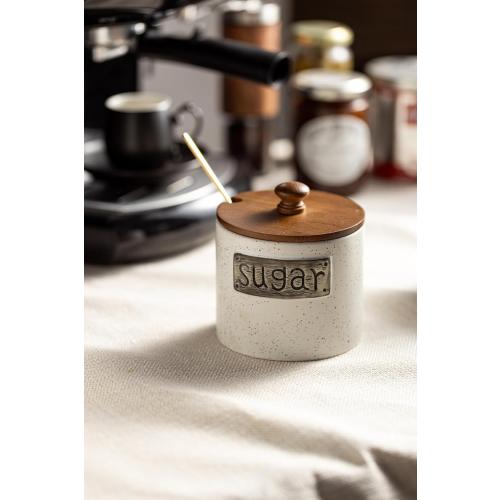 LYEOBOH Ceramic Sugar Bowl with Lid and Spoon, 15 OZ Sugar Holder for Coffee Bar Accessories, Sugar Jar for Countertop, Azucarera Farmhouse Home and Kitchen, White