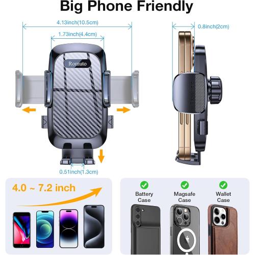Romuto Car Phone Holder Mount【2025 Ultimate Suction】 Phone Mount for Car Cell Phone Holders for Your Car Accessories for Women Men Dashboard/Windshield/Vent/Wall Mounts Truck Stand for iPhone Samsung
