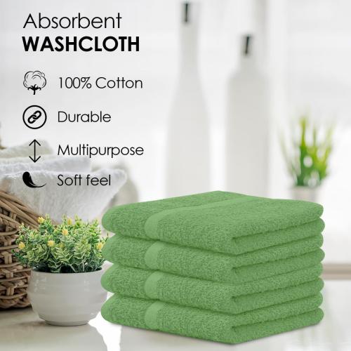 Avalon Towels Cotton Washcloths – (Pack of 24) Size 12x12 Inches, 100% Ring Spun Cotton, Soft & Absorbent Face Towels, Gym Towels, Hotel and Spa Quality, Reusable Fingertip Towels (Sage Green)