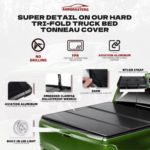Hard Tri Fold Truck Bed Tonneau Cover for 2022 2023 2024 2025 Ford Maverick 4.6FT(54.4) Bed,No Drilling,All Weather Protection,Anti-Theft Security 2025 Ford Maverick Tonneau Cover