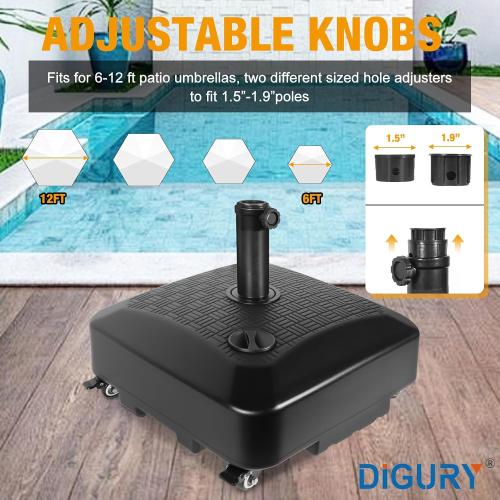 Digury Umbrella Base Outdoor Patio Umbrella Stand with Wheels Fillable 125lb Heavy Duty Mobile Base Weighted Rolling Stand - Black