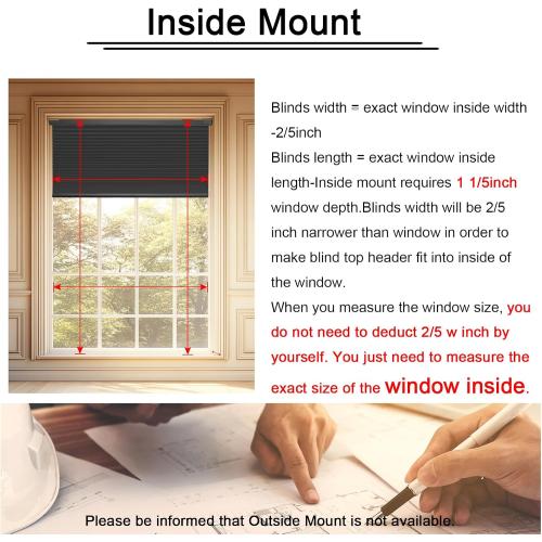 Cordless Cellular Shades, No Drill No Tools Honeycomb Window Blinds, Blackout Light Blocking Cellular Shades for Window, Thermal Insulation Blinds, Easy to Install, Black 29 W x 64 H