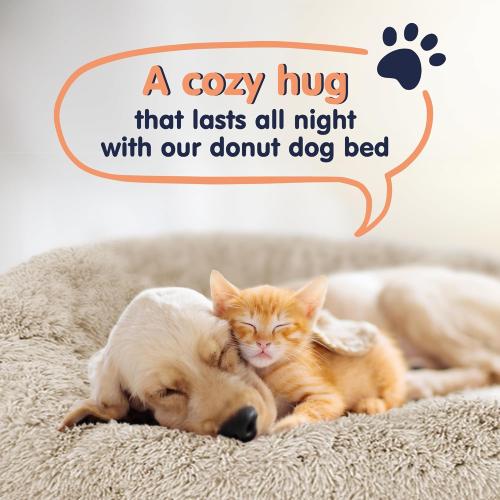 Donut Dog Bed - Premium Comfort for Anxiety Relief - Fluffy & Calming Design with Ultra-Plush Support | Cozy Round Dog Bed with Super Soft Circle Style (Beige, Large)