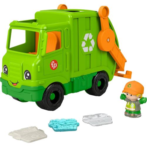 Fisher-Price Little People Musical Toddler Toy Recycling Truck Garbage Vehicle with Figure for Pretend Play Ages 1  Years