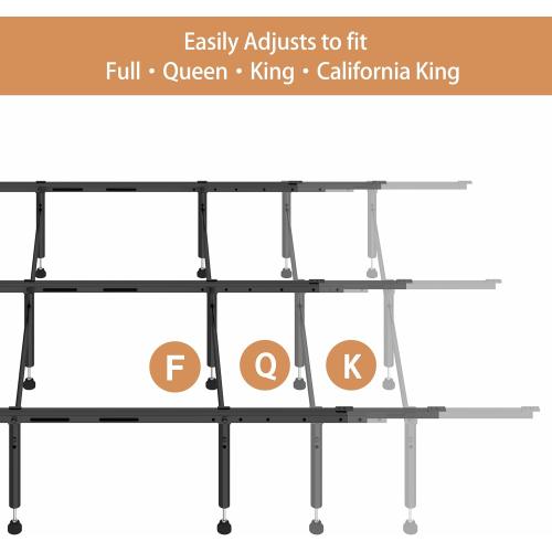 Bed Frame Support System - 3 Cross Rails and 6 Adjustable Legs,Universal Strong Center Support Beams for Full, Queen and King,California King Metal/Wood/Upholstered Bed