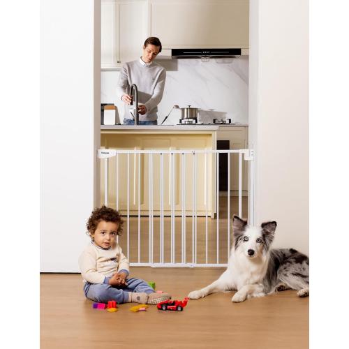 Babelio 29.7-46.5 No Bottom Bar Baby/Dog Gate for Stairs, House and Doorways, Auto Close Safety Pet Gates with Large Walk Thru Door, Hardware Mount, White