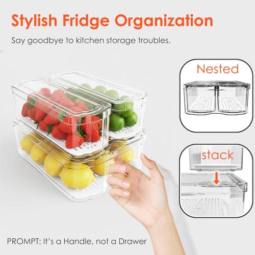 Fridge Organizers and Storage, 6 Pack Clear Freezer Organizer Bins with Lids for Kitchen, Pantry, Refrigerator, Food, Fruit, Vegetable Storage