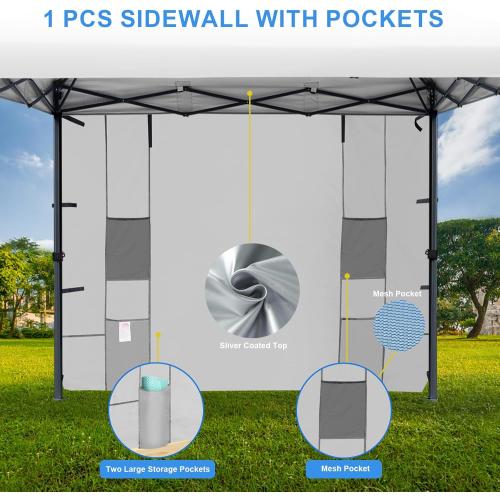 KAMPKEEPER 10x10 Easy Pop Up Canopy Tent with Sidewalls, Instant Outdoor Shade Shelter with Removable 10FT Sun Walls, Quick Setup Waterproof and UV-Resistant for Patio (White, 1 sidewall)