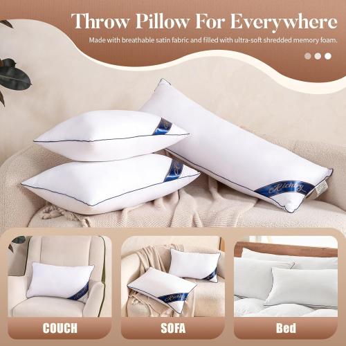 Premium Memory Foam 14 x 22 Inch Throw Pillow Insert - Decorative Lumbar Throw Pillow for Living Room, Sofa and Couch, 14 x 22 Inch, White