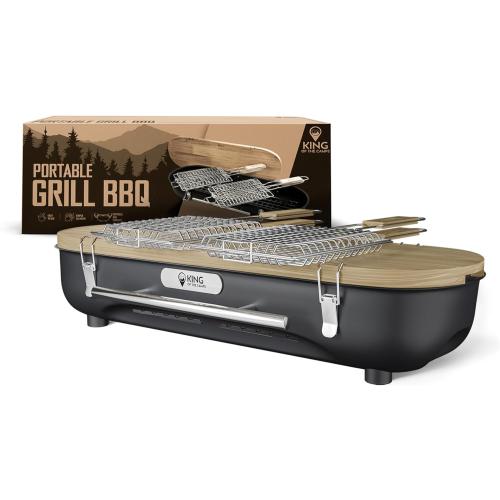 Color Brown and Black Portable Charcoal Grill - Tabletop Barbecue For Outdoor Cooking - Outdoor Travel Portable BBQ Grill For Camping - Mini Charcoal Grill For Camping Cooking