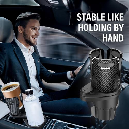 2 in 1 Cup Holder Expander for Car, Dual Car Cup Holder Expander Adapter with Adjustable Rotating Base, Multifunction Stable Cup Holders Extender Black CupHolder-CH006