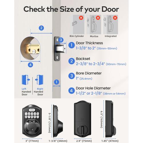 TEEHO TE012W WiFi Smart Lock, Fingerprint Door Lock with Built-in Wi-Fi, Keyless Entry Keypad Smart Deadbolt, App Remote Control, Alexa Compatible, IP55 Waterproof for Front Door – Matte Black