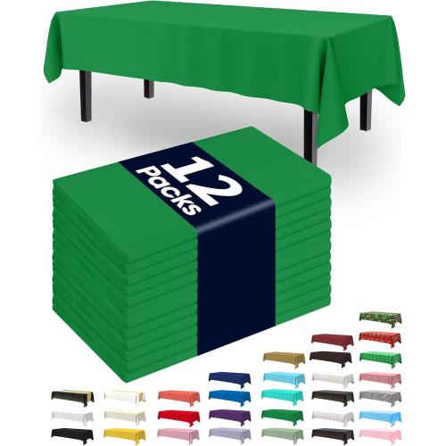 Pureegg Plastic Table Cloth Disposable 12 Pack, 54 x 108 Inch Table Cloths, St Patricks Day, Christmas Decorations, Tablecloths, Rectangle, Forest, Emerald, Plastic Cover, Leakproof & Sturdy, Green