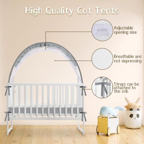 Crib Tent to Keep Baby from Climbing Out - Mesh Crib Climbing Prevention, Pop Up Baby Crib Tent, Two-Way Self-Locking Metal Zipper (Grey, Large)