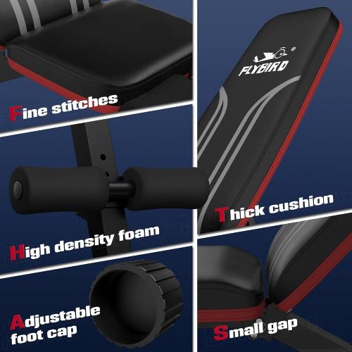 FLYBIRD Adjustable Weight Bench Workout Bench for Home Gym, 15 Degree Decline Sit-Up, Sturdy Durable Folding Weight Bench for Years of Workout -FBGEAR23