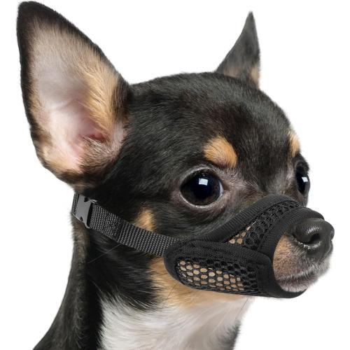Mayerzon Mesh Muzzle for Short Snout and Small Dogs Anti-Biting, Focus on Brachycephalic Dogs like Chihuahua Yorkshire Maltese, Breathable Fabric, Opening Front, Allow Panting, for Grooming Vet Visits