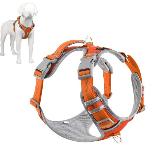 Plutus Pet No Pull Dog Harness, Release at Neck, Reflective Adjustable Dog Vest Harness, Easy Control Handle for Walking, for Small Medium Large Dogs, Orange, M